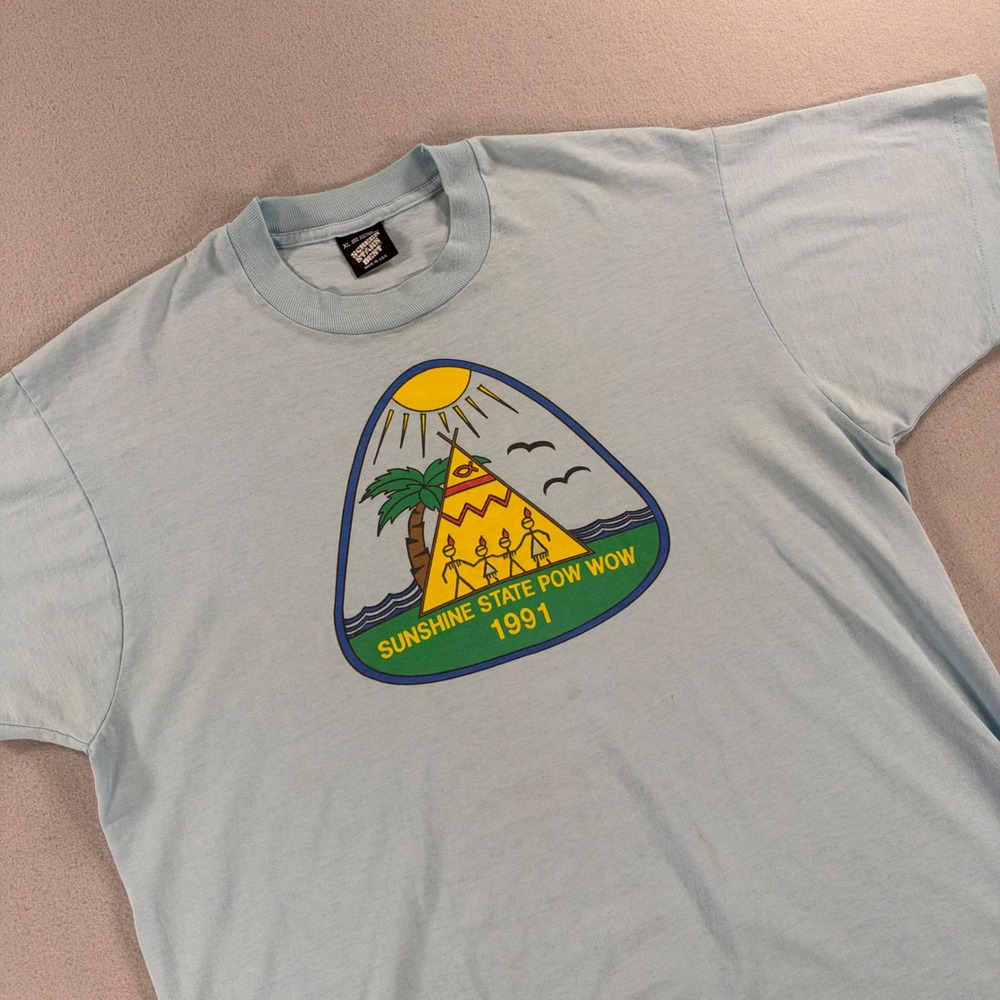 Screen Stars Best 1991 T-Shirt Sunshine State Pow Wow XL Blue Single Stitch USA